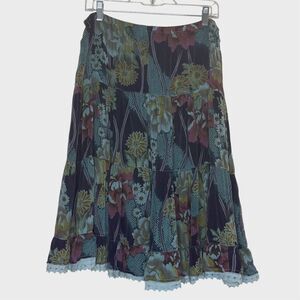 Tianello Peasant Midi Skirt Tiered Floral Lace Purple Blue Green M bv
